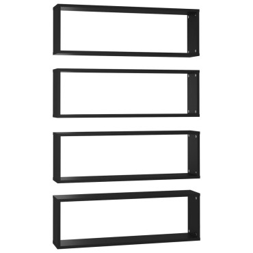 vidaXL Ράφια Κύβοι Τοίχου 4 τεμ. Μαύρα 80x15x26,5cm Επεξ. Ξύλο