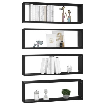 vidaXL Ράφια Κύβοι Τοίχου 4 τεμ. Μαύρα 80x15x26,5cm Επεξ. Ξύλο