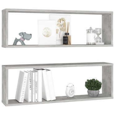 vidaXL Ράφια Κύβοι Τοίχου 2 τεμ. Γκρι Σκυρ. 80x15x26,5cm Επεξ. Ξύλο