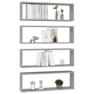 vidaXL Ράφια Κύβοι Τοίχου 4 τεμ. Γκρι Σκυρ. 80x15x26,5cm Επεξ. Ξύλο