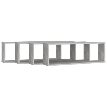 vidaXL Ράφια Κύβοι Τοίχου 4 τεμ. Γκρι Σκυρ. 80x15x26,5cm Επεξ. Ξύλο