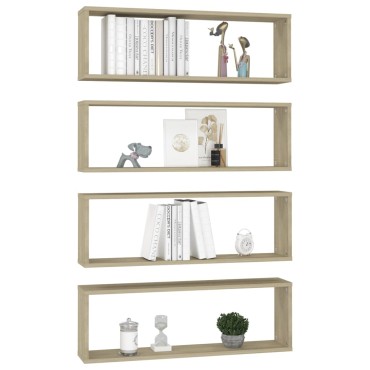 vidaXL Ράφια Κύβοι Τοίχου 4 τεμ. Sonoma Δρυς 80x15x26,5cm Επεξ. Ξύλο
