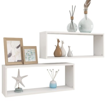 vidaXL Ράφια Κύβοι Τοίχου 2 τεμ. Λευκά 60x15x23cm από Επεξ. Ξύλο