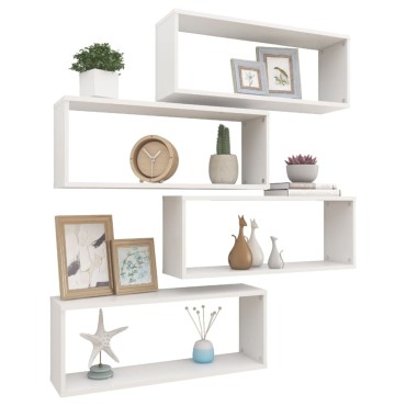 vidaXL Ράφια Κύβοι Τοίχου 4 τεμ. Λευκά 60x15x23cm από Επεξ. Ξύλο