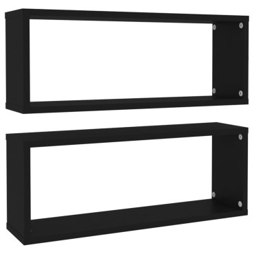 vidaXL Ράφια Κύβοι Τοίχου 2 τεμ. Μαύρα 60x15x23cm από Επεξ. Ξύλο