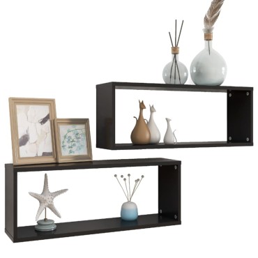 vidaXL Ράφια Κύβοι Τοίχου 2 τεμ. Μαύρα 60x15x23cm από Επεξ. Ξύλο