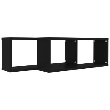 vidaXL Ράφια Κύβοι Τοίχου 2 τεμ. Μαύρα 60x15x23cm από Επεξ. Ξύλο