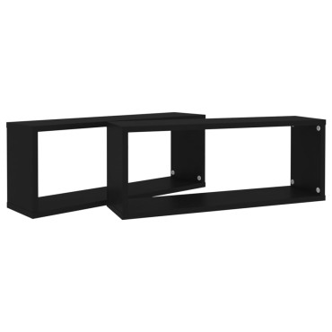 vidaXL Ράφια Κύβοι Τοίχου 2 τεμ. Μαύρα 60x15x23cm από Επεξ. Ξύλο