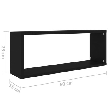 vidaXL Ράφια Κύβοι Τοίχου 2 τεμ. Μαύρα 60x15x23cm από Επεξ. Ξύλο
