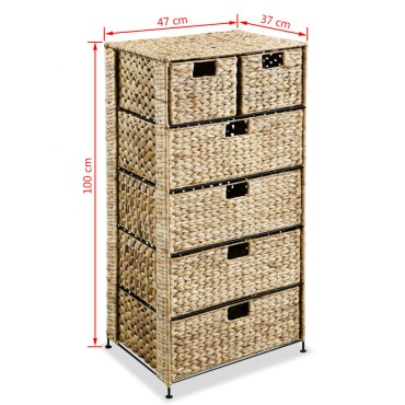 vidaXL Συρταριέρα με 6 Καλάθια 47x37x100cm από Υάκινθο του Νερού 1 τεμ.