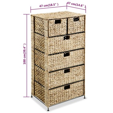 vidaXL Συρταριέρα με 6 Καλάθια 47x37x100cm από Υάκινθο του Νερού 1 τεμ.