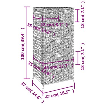 vidaXL Συρταριέρα με 6 Καλάθια 47x37x100cm από Υάκινθο του Νερού 1 τεμ.