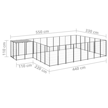 vidaXL Σπιτάκι Σκύλου Μαύρο 15,73 μ² Ατσάλινο