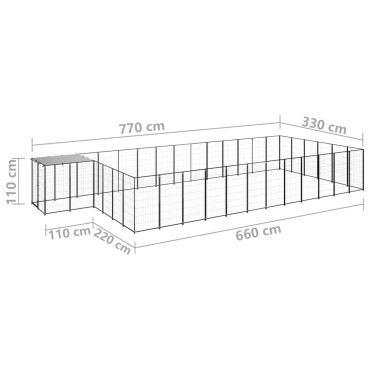 3082216 vidaXL Dog Kennel Black 22,99 m² Ατσάλι (150782+3x150784)