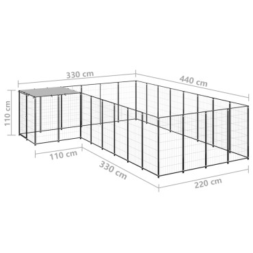 vidaXL Σπιτάκι Σκύλου Μαύρο 10,89 μ² Ατσάλινο