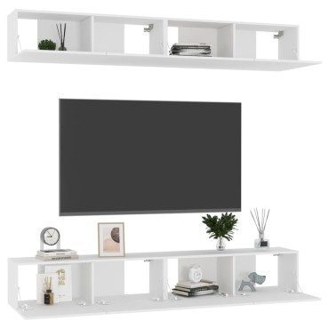 vidaXL Έπιπλα Τηλεόρασης 4 τεμ. Λευκά 100x30x30cm Επεξ. Ξύλο