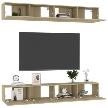 vidaXL Έπιπλα Τηλεόρασης 4 τεμ. Sonoma Δρυς 100x30x30cm Επεξ. Ξύλο