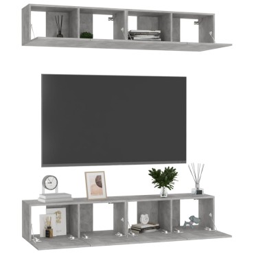 vidaXL Έπιπλα Τηλεόρασης 4 τεμ. Γκρι Σκυρ. 80x30x30cm από Επεξ. Ξύλο