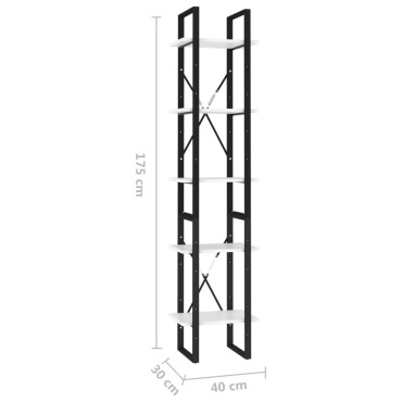 vidaXL Βιβλιοθήκη με 5 Ράφια Λευκή 40x30x175cm από Επεξ. Ξύλο 1 τεμ.