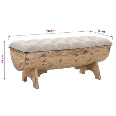 vidaXL Πάγκος Αποθήκευσης 103x51x44cm από Μασίφ Ξύλο και Ύφασμα 1 τεμ.