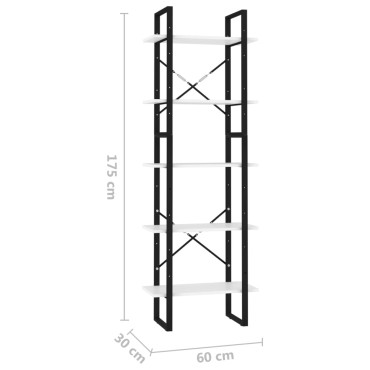 vidaXL Βιβλιοθήκη με 5 Ράφια Λευκή 60x30x175cm από Επεξ. Ξύλο 1 τεμ.