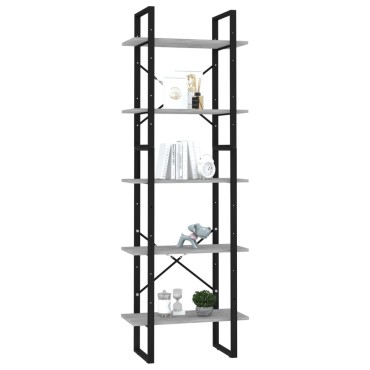 vidaXL Βιβλιοθήκη με 5 Ράφια Γκρι Σκυρ. 60x30x175cm Επεξ. Ξύλο 1 τεμ.