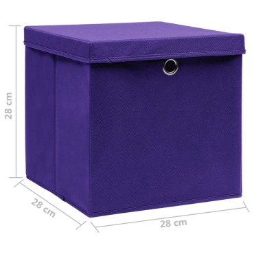 vidaXL Κουτιά Αποθήκευσης με Καπάκια 4 τεμ. Μοβ 28 x 28 x 28 εκ.
