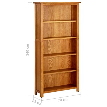 vidaXL Βιβλιοθήκη με 5 Επίπεδα 70x22x140cm από Μασίφ Ξύλο Δρυός 1 τεμ.