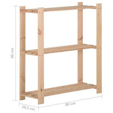 vidaXL Ραφιέρα 3 Επιπέδων 80 x 28,5 x 90 εκ. από Μασίφ Ξύλο Πεύκου