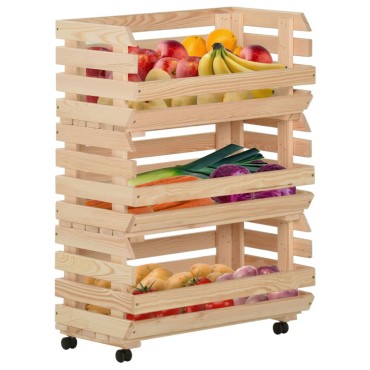 vidaXL Τρόλεϊ Λαχανικών 57x30x80cm από Μασίφ Ξύλο Πεύκου 1 τεμ.