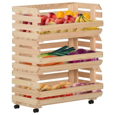 vidaXL Τρόλεϊ Λαχανικών 77x30x80cm από Μασίφ Ξύλο Πεύκου 1 τεμ.