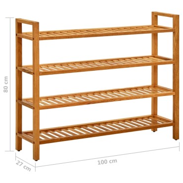 vidaXL Παπουτσοθήκη με 4 Ράφια 100x27x80cm από Μασίφ Ξύλο Δρυός