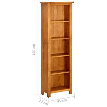 vidaXL Βιβλιοθήκη με 5 Επίπεδα 45x22x140cm από Μασίφ Ξύλο Δρυός 1 τεμ.