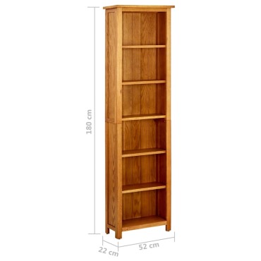 vidaXL Βιβλιοθήκη με 6 Επίπεδα 52x22x180cm από Μασίφ Ξύλο Δρυός 1 τεμ.