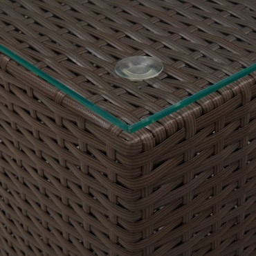 vidaXL Τραπεζάκι Καφέ 35x35x52cm Συνθετ. Ρατάν με Γυάλινη Επιφάνεια 1 τεμ.