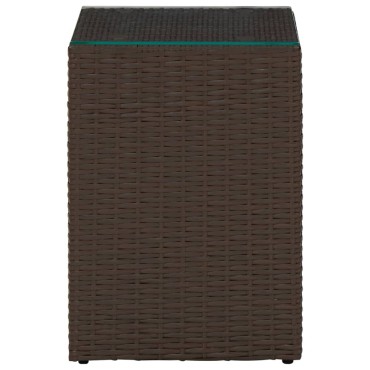 vidaXL Τραπεζάκι Καφέ 35x35x52cm Συνθετ. Ρατάν με Γυάλινη Επιφάνεια 1 τεμ.