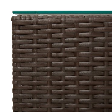 vidaXL Τραπεζάκι Καφέ 35x35x52cm Συνθετ. Ρατάν με Γυάλινη Επιφάνεια 1 τεμ.