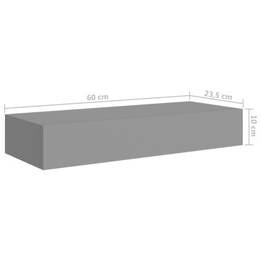 vidaXL Ράφι Επιτοίχιο με Συρτάρι Γκρι 60x23,5x10cm από MDF 1 τεμ.