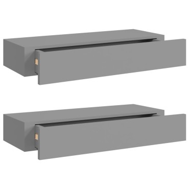 vidaXL Ράφια Τοίχου με Συρτάρια 2 τεμ. Γκρι 60x23,5x10cm από MDF