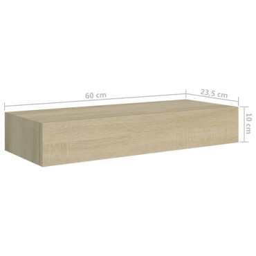 vidaXL Ράφι Επιτοίχιο με Συρτάρι Χρώμα Δρυός 60x23,5x10cm από MDF 1 τεμ.
