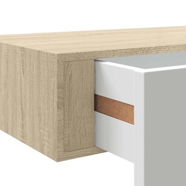 vidaXL Ράφι Επιτοίχιο με Συρτάρι Δρυς/Λευκό 60x23,5x10cm από MDF 1 τεμ.
