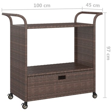 vidaXL Τρόλεϊ Μεταφοράς με Συρτάρι Καφέ 100x45x97cm Συνθετικό Ρατάν 1 τεμ.