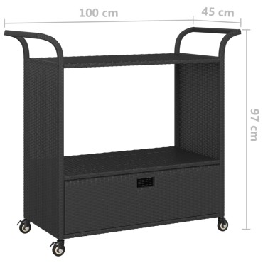 vidaXL Τρόλεϊ Μεταφοράς με Συρτάρι Μαύρο 100x45x97cm Συνθετικό Ρατάν 1 τεμ.