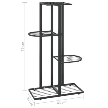 vidaXL Ανθοστήλη 4 Επιπέδων Μαύρη 43 x 22 x 76 εκ. Μεταλλική