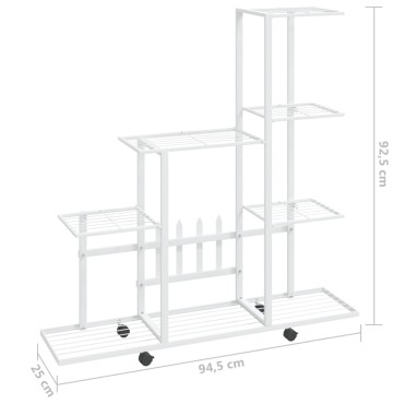 vidaXL Ανθοστήλη με Ρόδες Λευκή 94,5 x 25 x 92,5 εκ. Μεταλλική