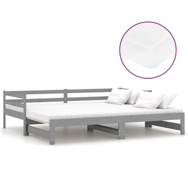 vidaXL Καναπές Κρεβάτι Συρόμενος Γκρι 2x(90x200)cm Μασίφ Ξύλο Πεύκου 1 τεμ. - Μονό