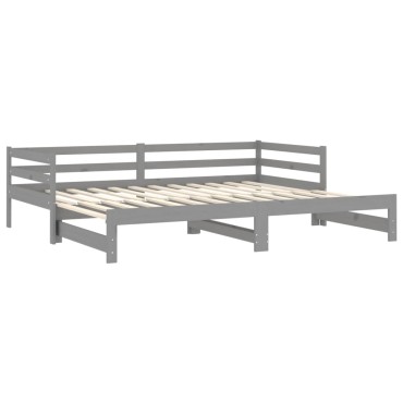 vidaXL Καναπές Κρεβάτι Συρόμενος Γκρι 2x(90x200)cm Μασίφ Ξύλο Πεύκου 1 τεμ. - Μονό