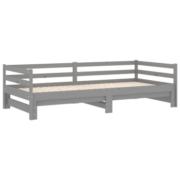 vidaXL Καναπές Κρεβάτι Συρόμενος Γκρι 2x(90x200)cm Μασίφ Ξύλο Πεύκου 1 τεμ. - Μονό