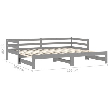 vidaXL Καναπές Κρεβάτι Συρόμενος Γκρι 2x(90x200)cm Μασίφ Ξύλο Πεύκου 1 τεμ. - Μονό