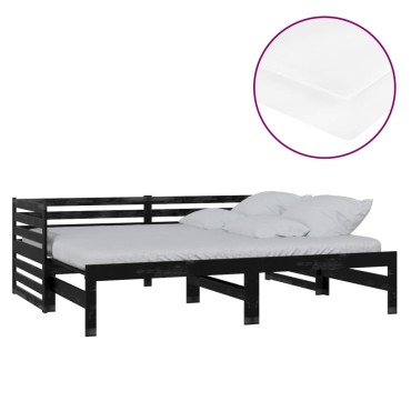 vidaXL Καναπές Κρεβάτι Συρόμενος Μαύρος 2x(90x200) εκ. Ξύλο Πεύκου